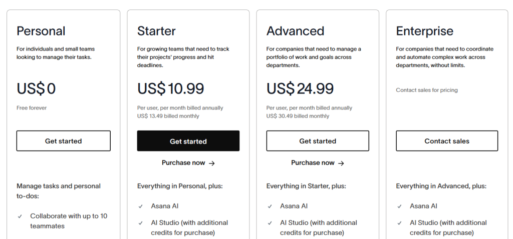 Asana pricing