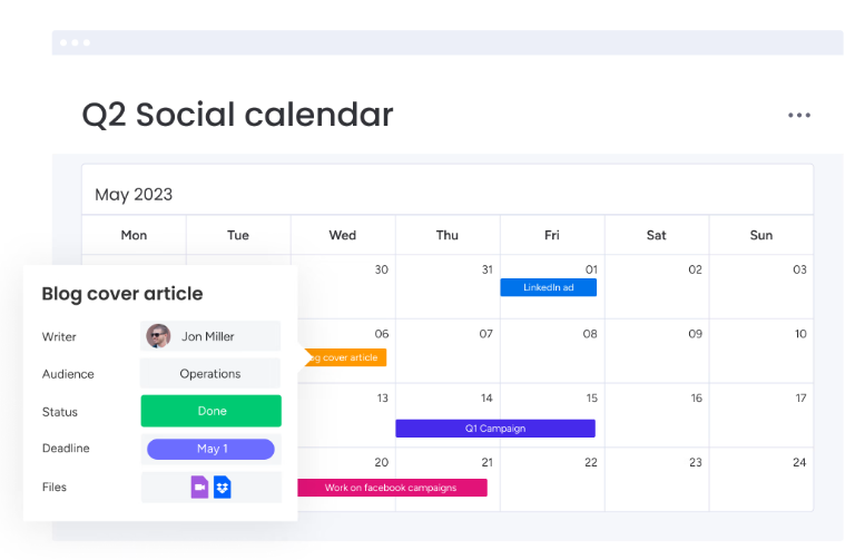 Monday.com calender