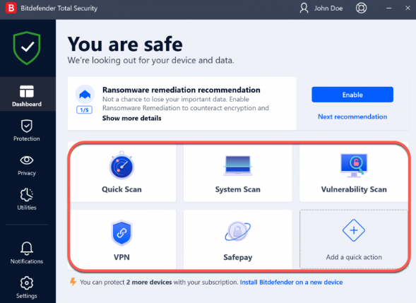 Bitdefender Interface