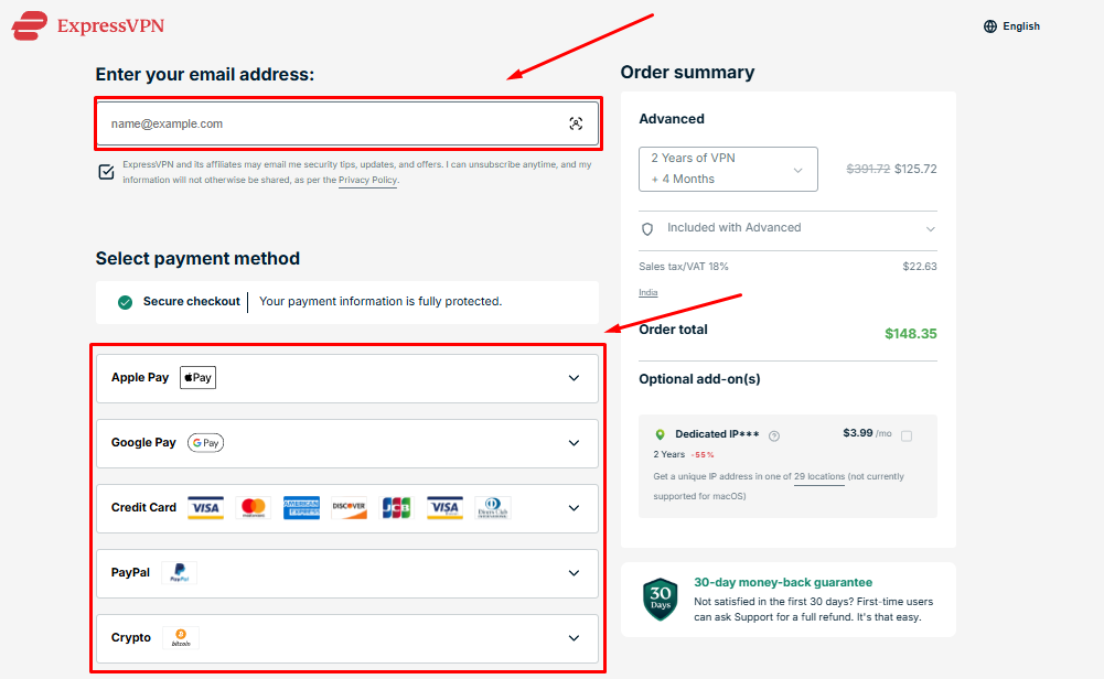 ExpressVPN Checkout Page